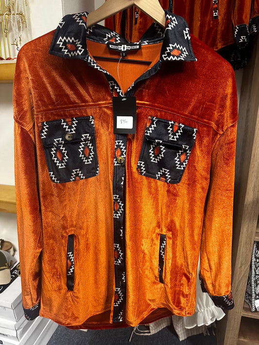 Orange Aztec button up