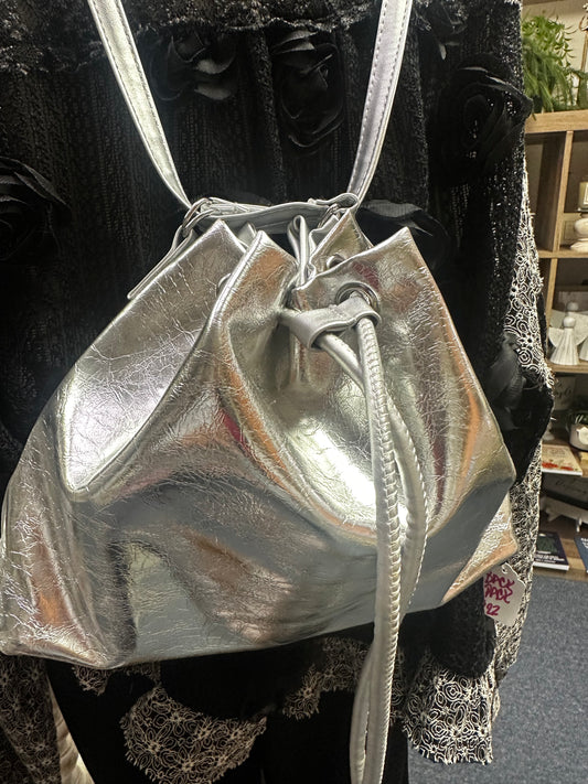 Silver metallic backpack