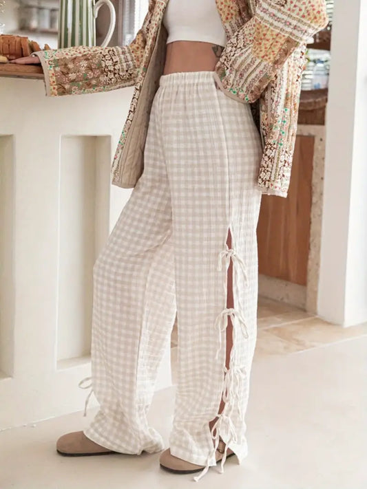 Plaid bow pants