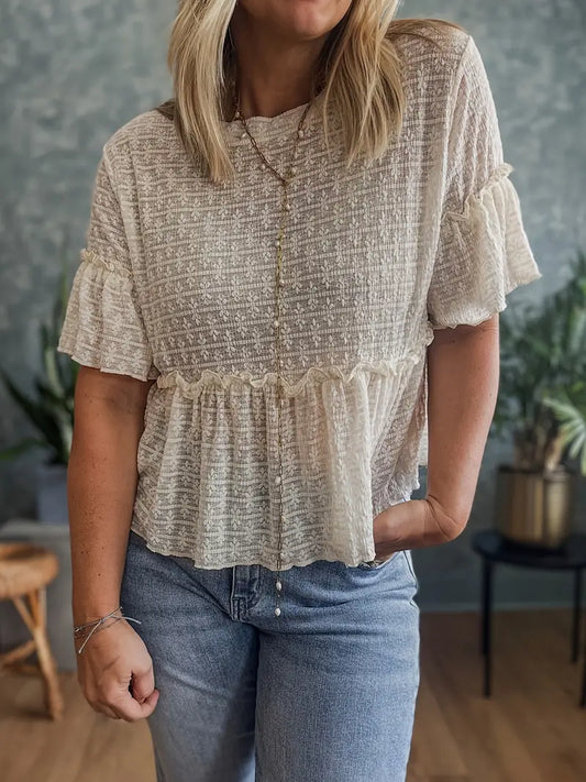 Sheer flower peplum blouse