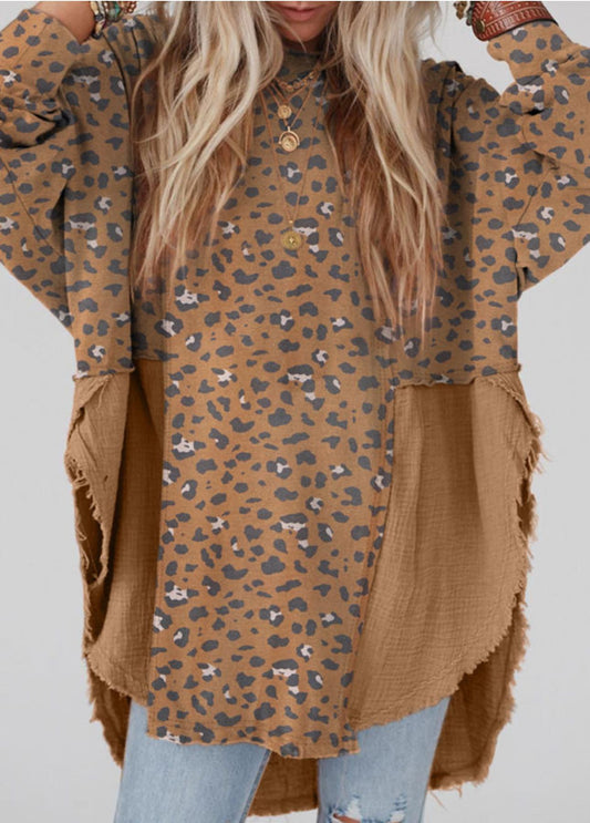 Leopard oversized patchwork top