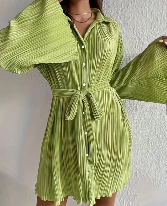 Green midi button up dress