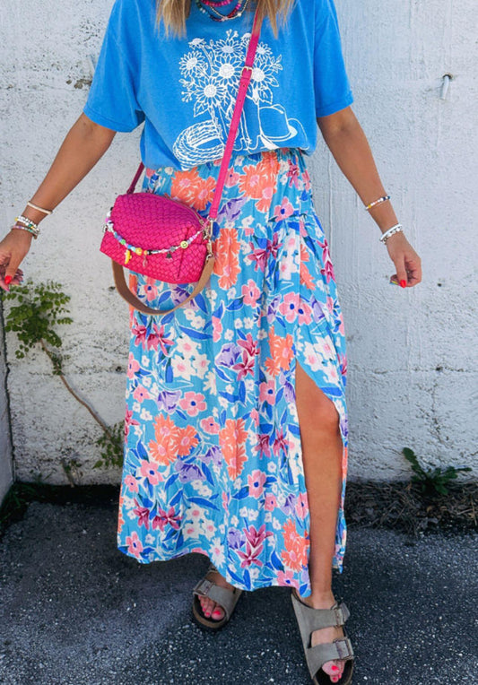 Blue flower wrap skirt