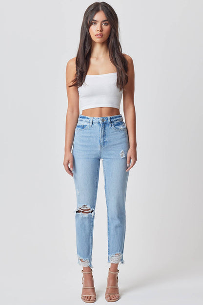 Junior Hybrid Dream High-Rise Slim Straight Jean with Frayed