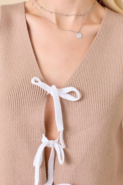 Sweater Knit Vest With Contrast Tie Strap