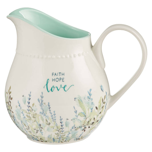 Pitcher Teal Faith Hope Love Floral