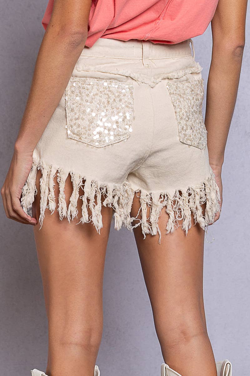 Sequin Pocket Short Denim Pant