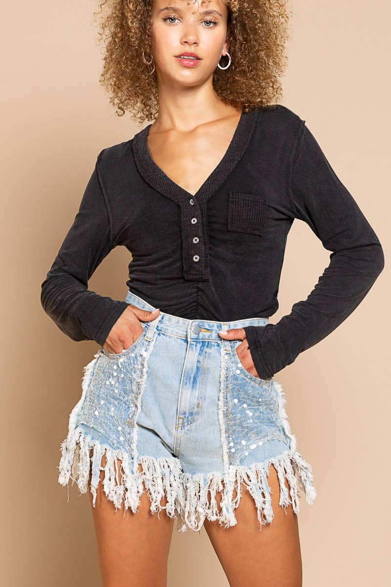 Sequin Pocket Short Denim Pant
