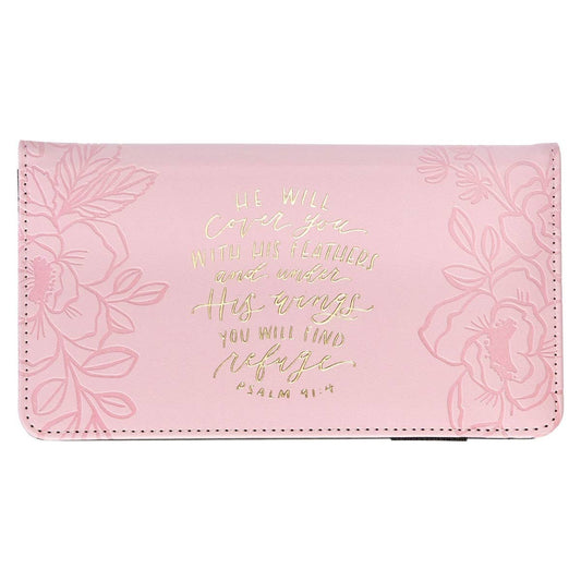 Checkbook Wallet Pink He Will Cover You Ps. 91:4