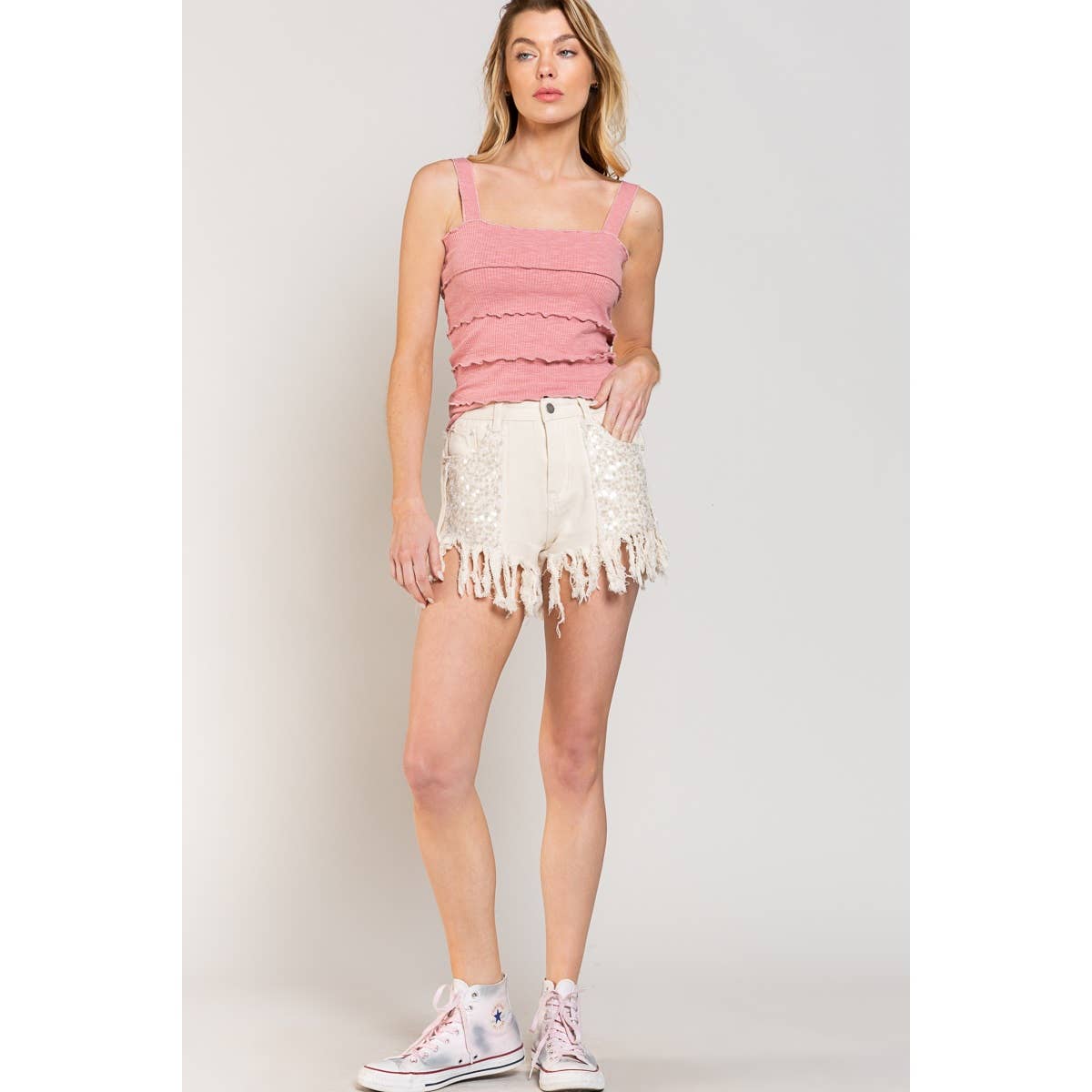 Sequin Pocket Short Denim Pant