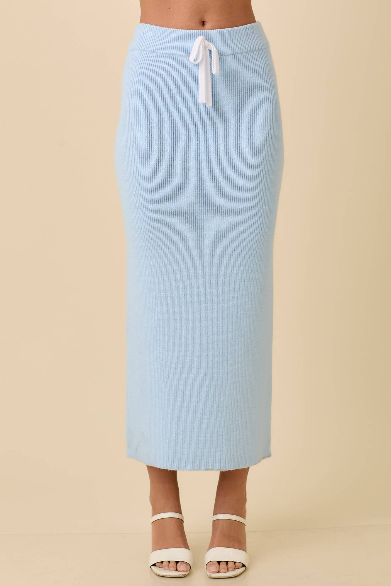 Sweater Knit Midi Skirt With Ribbon Strap Tie