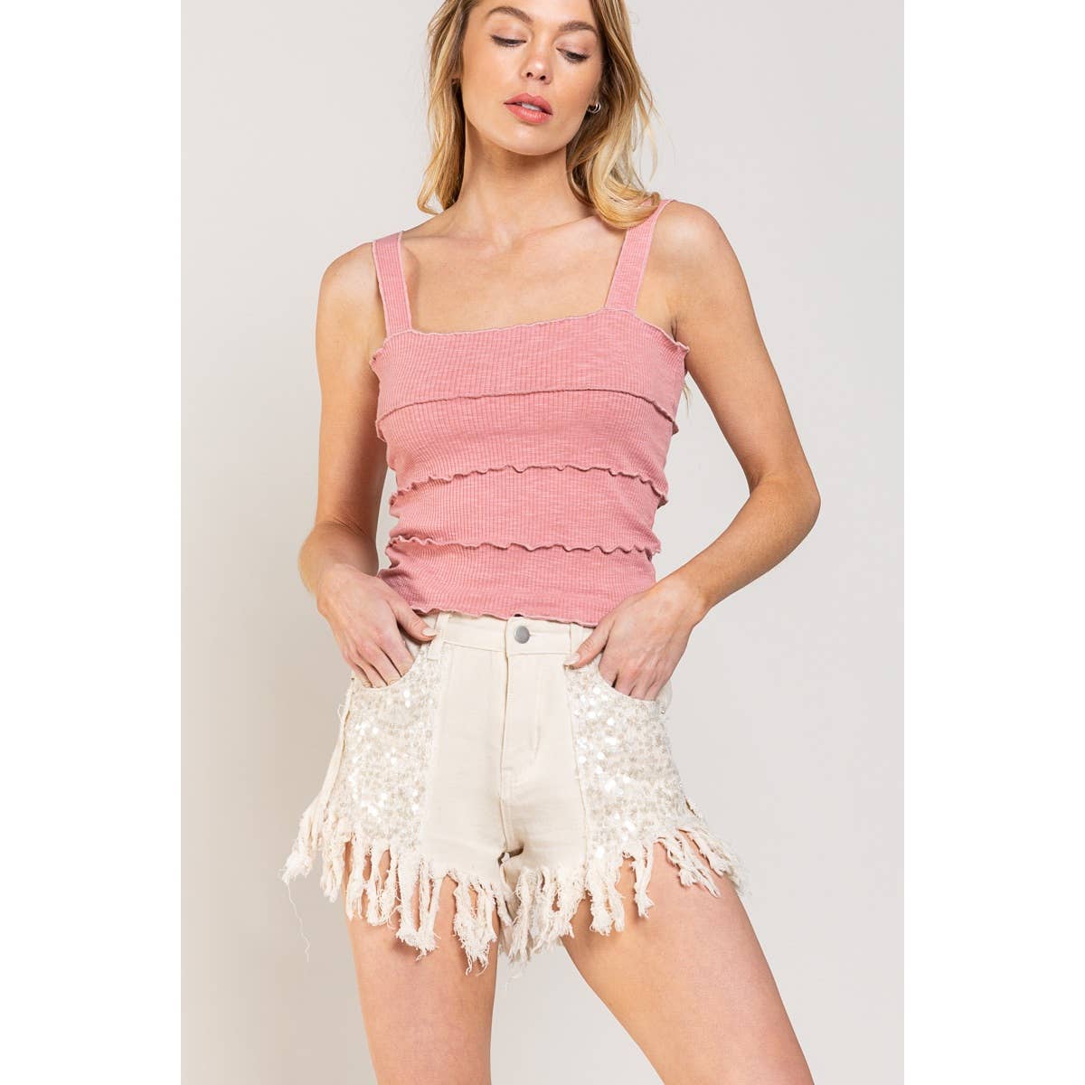 Sequin Pocket Short Denim Pant