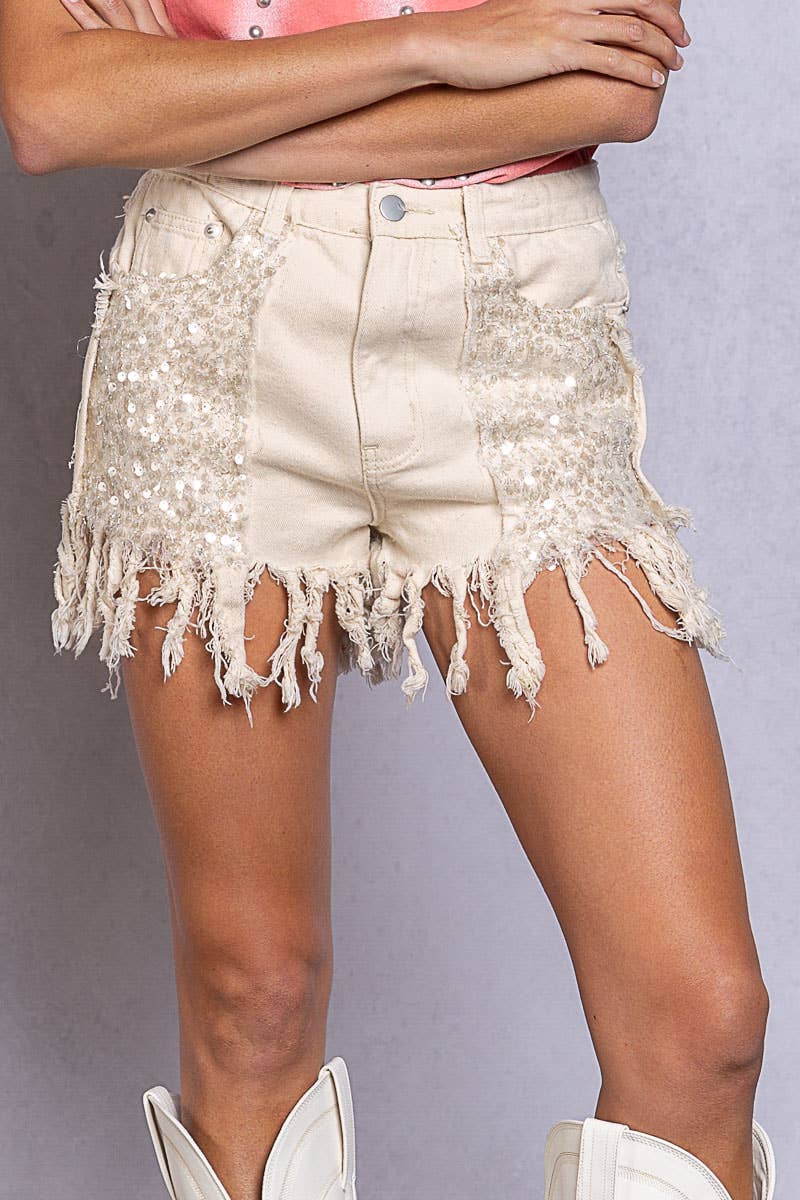 Sequin Pocket Short Denim Pant