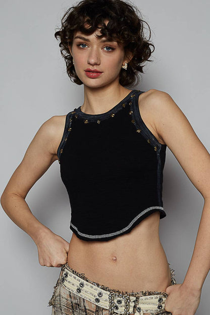 Round neck sleeveless stub textured knit top