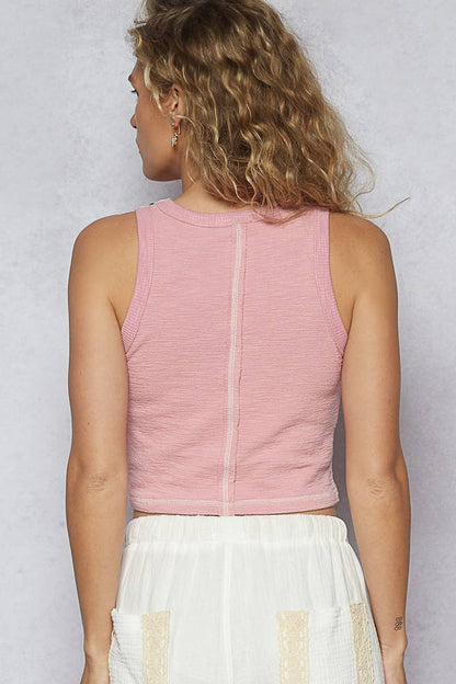 Round neck sleeveless stub textured knit top