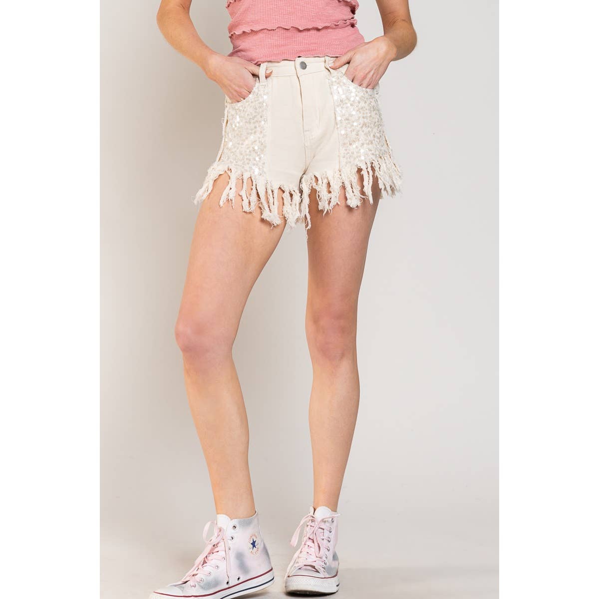 Sequin Pocket Short Denim Pant