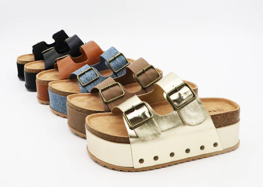 GOLD Bamboo Thick Bottom Clog Sole Buckle Beach Sandal