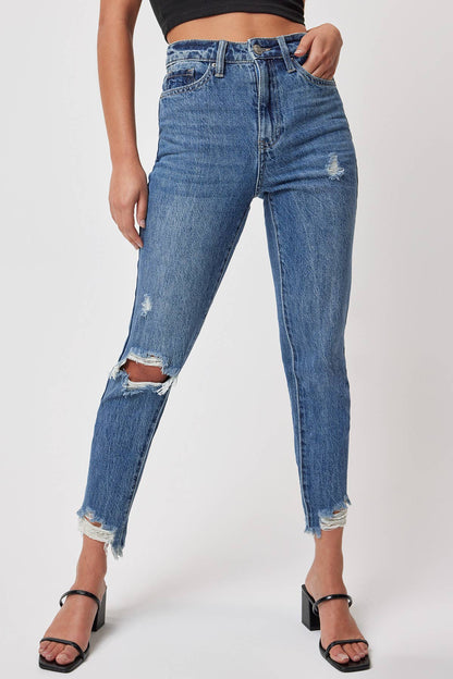 Junior Hybrid Dream High-Rise Slim Straight Jean with Frayed